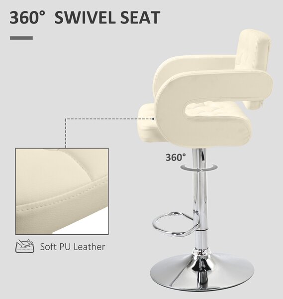 HOMCOM PU Leather Upholstered Swivel Bar Chair, Height Adjustable Barstool with Back, Armrest, Footrest for Kitchen, Counter Bar Stool Aosom UK