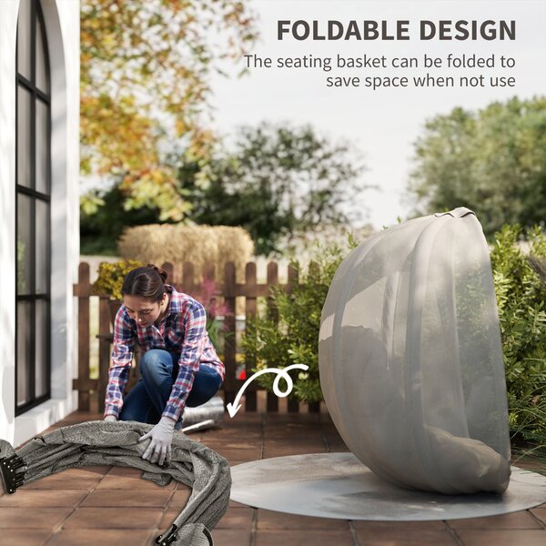 Outsunny Hanging Egg Chair, Folding Swing Hammock with Cushion and Stand for Indoor Outdoor, Patio Garden Furniture, Khaki