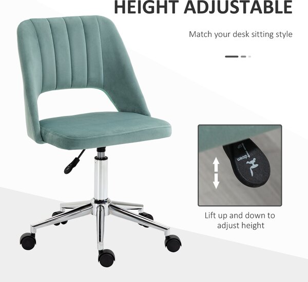 Vinsetto Mid Back Home Office Chair, Velvet Fabric, Swivel Scallop Shape, Makeup Chair, Computer Desk Chair for Home Study, Bedroom, Green Aosom UK