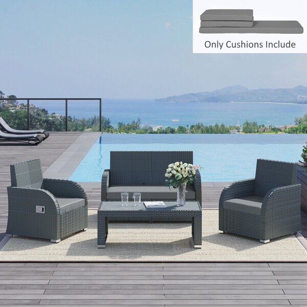 Outsunny Garden Seat Cushion Pads for Rattan Chairs, 3 Piece Patio Furniture Cushions, Dark Grey Aosom UK