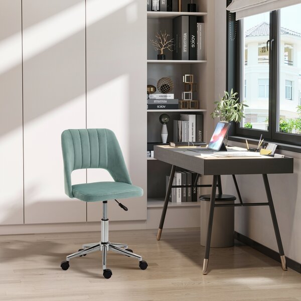 Vinsetto Mid Back Home Office Chair, Velvet Fabric, Swivel Scallop Shape, Makeup Chair, Computer Desk Chair for Home Study, Bedroom, Green Aosom UK