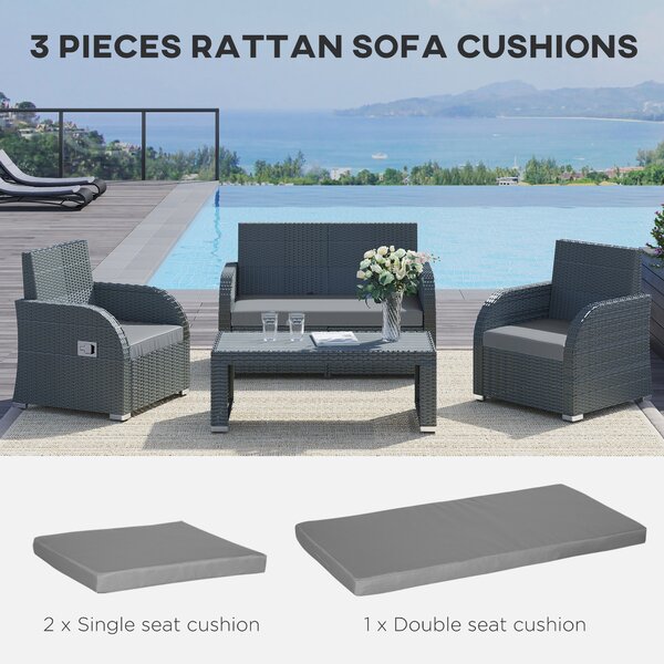Outsunny Garden Seat Cushion Pads for Rattan Chairs, 3 Piece Patio Furniture Cushions, Dark Grey Aosom UK