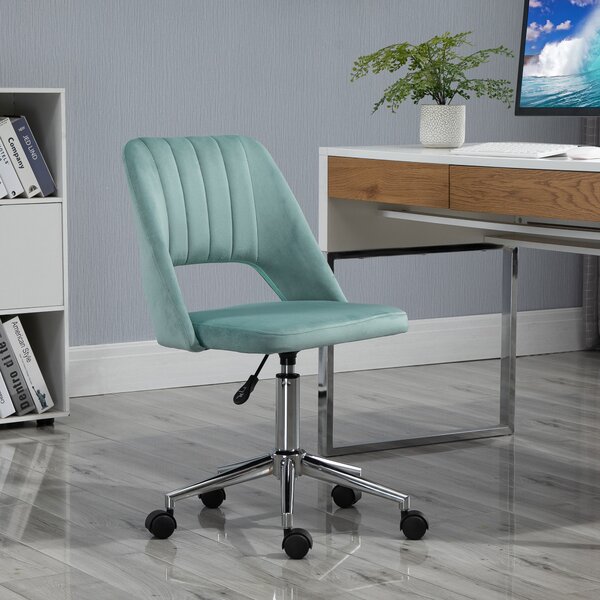 Vinsetto Mid Back Home Office Chair, Velvet Fabric, Swivel Scallop Shape, Makeup Chair, Computer Desk Chair for Home Study, Bedroom, Green Aosom UK