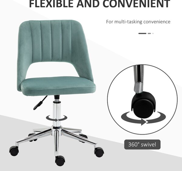 Vinsetto Mid Back Home Office Chair, Velvet Fabric, Swivel Scallop Shape, Makeup Chair, Computer Desk Chair for Home Study, Bedroom, Green Aosom UK