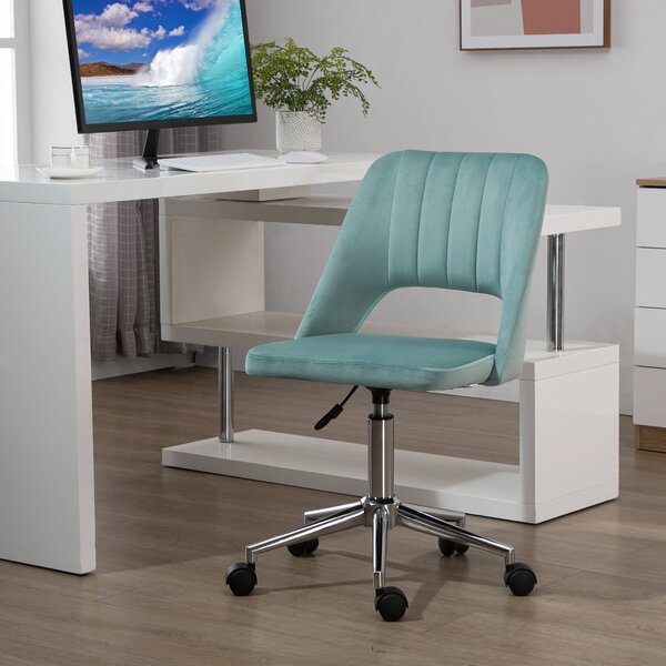 Vinsetto Mid Back Home Office Chair, Velvet Fabric, Swivel Scallop Shape, Makeup Chair, Computer Desk Chair for Home Study, Bedroom, Green Aosom UK