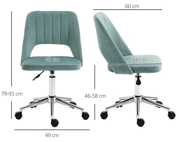 Vinsetto Mid Back Home Office Chair, Velvet Fabric, Swivel Scallop Shape, Makeup Chair, Computer Desk Chair for Home Study, Bedroom, Green Aosom UK