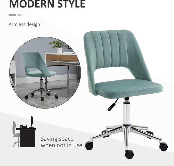 Vinsetto Mid Back Home Office Chair, Velvet Fabric, Swivel Scallop Shape, Makeup Chair, Computer Desk Chair for Home Study, Bedroom, Green Aosom UK