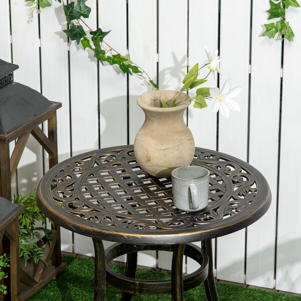 Outsunny Industrial Garden Side Table, Round Hollow Top Design Patio End Table with Cast Aluminum Frame, Bronze Aosom UK