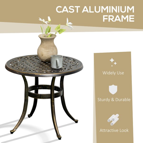 Outsunny Industrial Garden Side Table, Round Hollow Top Design Patio End Table with Cast Aluminum Frame, Bronze Aosom UK
