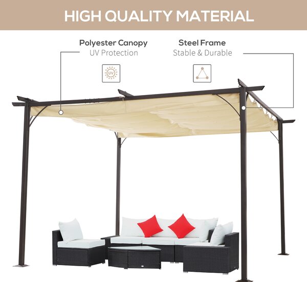 Outsunny 3.5M X 3.5M Metal Pergola Gazebo Awning Retractable Canopy Outdoor Garden Sun Shade Shelter Marquee Party BBQ, Beige