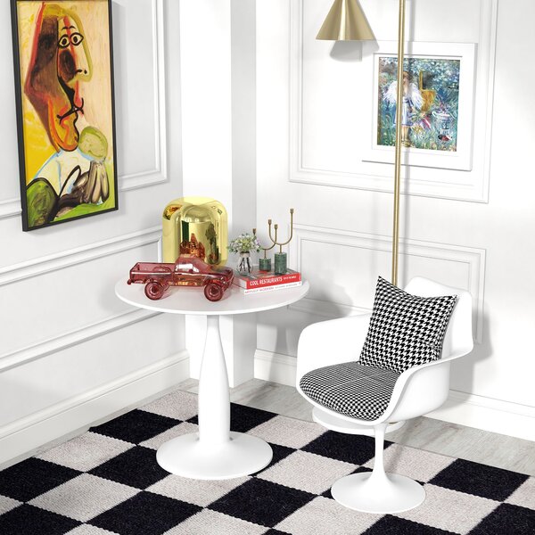 HOMCOM Round Dining Table, Modern Dining Room Table with Steel Base, Non-slip Foot Pad, Space Saving Small Dining Table