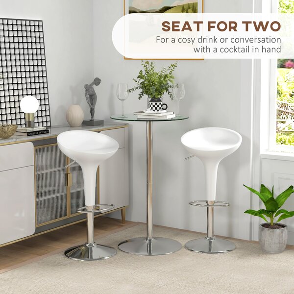 HOMCOM High Top Bar Table, Round Kitchen Table with Tempered Glass Top and Steel Base, Bistro Table for 2 People, Clear Aosom UK