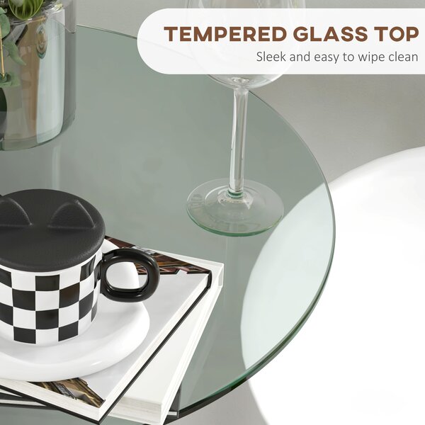 HOMCOM High Top Bar Table, Round Kitchen Table with Tempered Glass Top and Steel Base, Bistro Table for 2 People, Clear Aosom UK