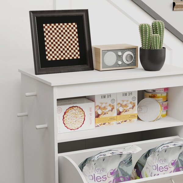 PawHut Pet Feeding Station with Storage, Elevated Dog Bowls & Hanger, Food Container Cabinet, White