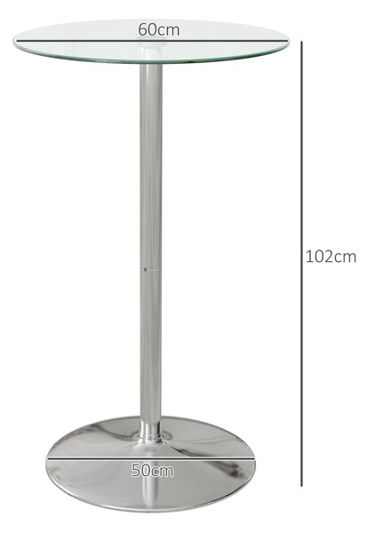 HOMCOM High Top Bar Table, Round Kitchen Table with Tempered Glass Top and Steel Base, Bistro Table for 2 People, Clear Aosom UK