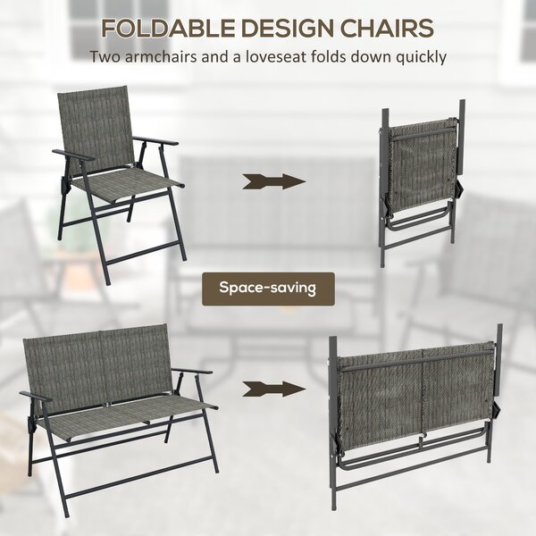 Outsunny Breathable Mesh Patio Set: Foldable Armchairs, Loveseat & Glass Table, Earthy Brown Aosom UK
