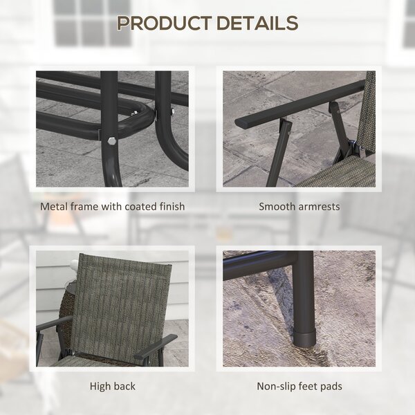 Outsunny Breathable Mesh Patio Set: Foldable Armchairs, Loveseat & Glass Table, Earthy Brown Aosom UK