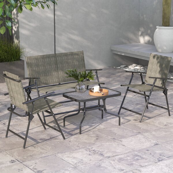 Outsunny Breathable Mesh Patio Set: Foldable Armchairs, Loveseat & Glass Table, Earthy Brown Aosom UK