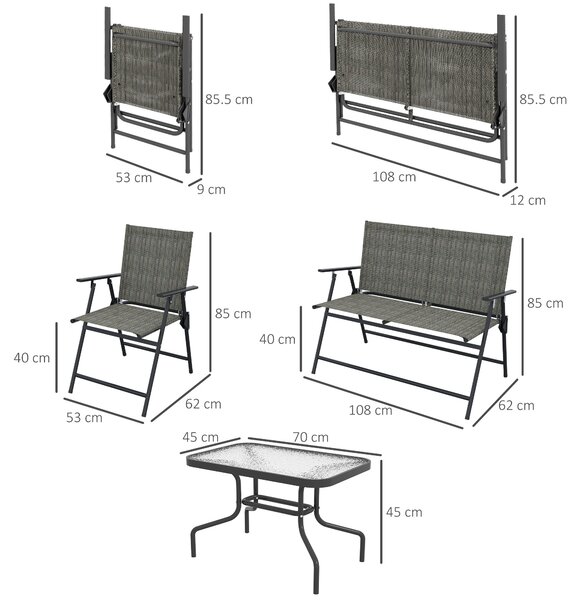 Outsunny Breathable Mesh Patio Set: Foldable Armchairs, Loveseat & Glass Table, Earthy Brown Aosom UK