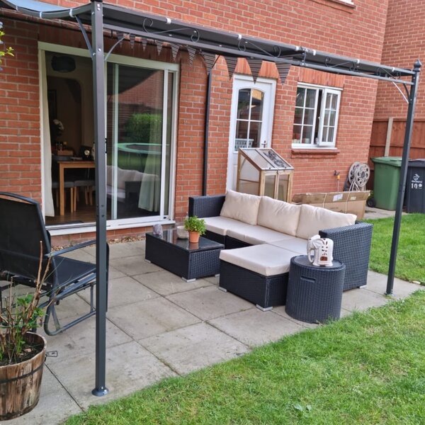 Outsunny Garden Gazebo Awning 3x3m Freestanding Metal Wall Awning Canopy Grey