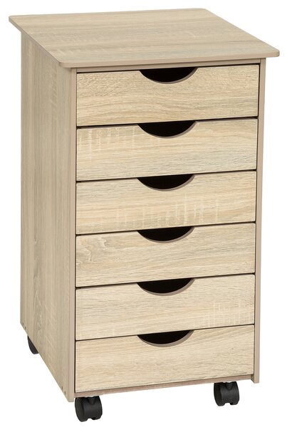 Tectake 401788 filing cabinet on wheels with 6 drawers - light oak