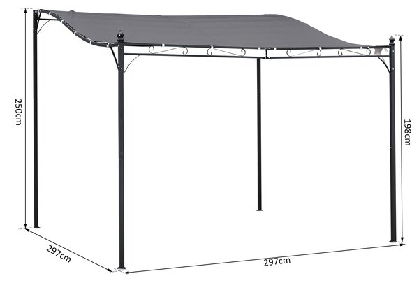 Outsunny Garden Gazebo Awning 3x3m Freestanding Metal Wall Awning Canopy Grey