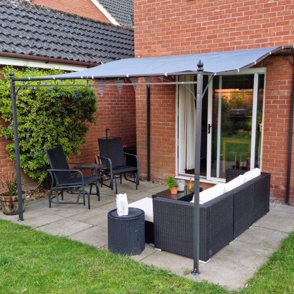 Outsunny Garden Gazebo Awning 3x3m Freestanding Metal Wall Awning Canopy Grey