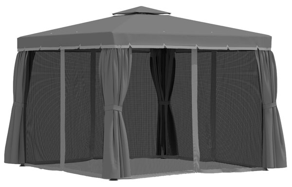 Outsunny 3 x 3m Curtained Gazebo, Outdoor Pergola with Water Repellent Roof, Curtains and Mosquito Netting, Dark Grey Aosom UK