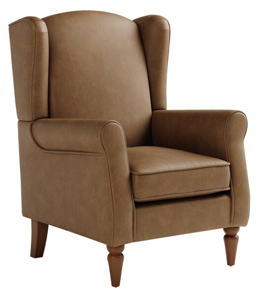 Oswald Distressed Faux Leather Wingback Armchair