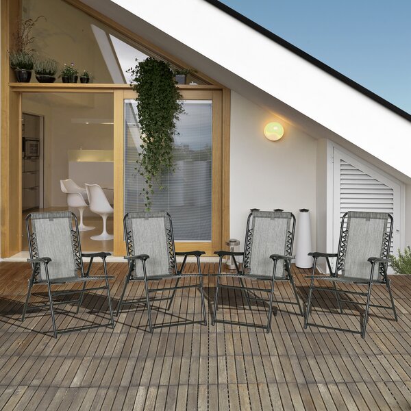Outsunny Portable Loungers: Folding Outdoor Chairs with Armrests, Steel Frames, Greyish Tones, Set Aosom UK