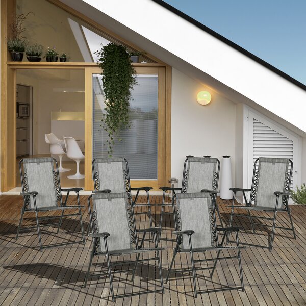 Outsunny Set of 6 Patio Folding Chair Set, Garden Portable Chairs w/ Armrest, Breathable Mesh Fabric Seat, Backrest, for Camping, Grey Aosom UK