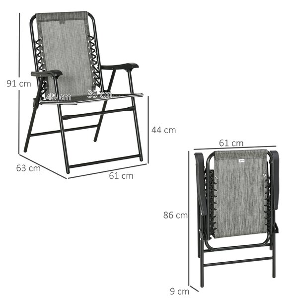 Outsunny Set of 6 Patio Folding Chair Set, Garden Portable Chairs w/ Armrest, Breathable Mesh Fabric Seat, Backrest, for Camping, Grey Aosom UK