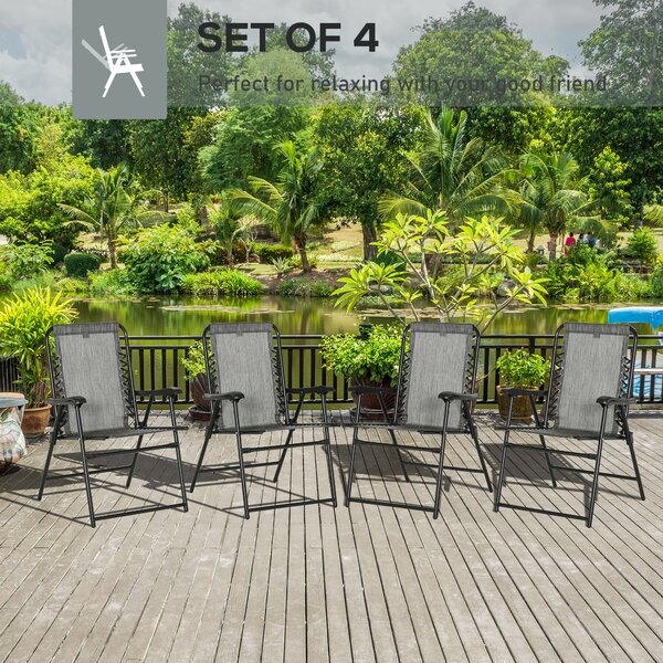 Outsunny Portable Loungers: Folding Outdoor Chairs with Armrests, Steel Frames, Greyish Tones, Set Aosom UK
