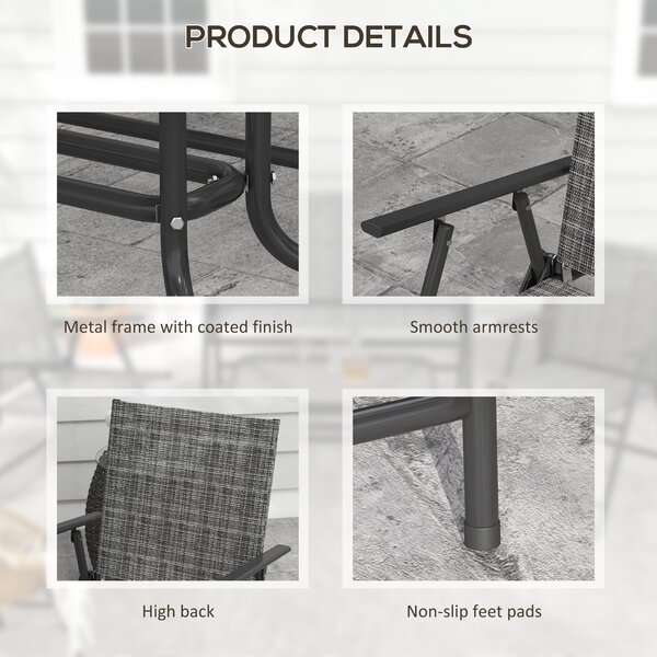 Outsunny 4 Pcs Patio Furniture Set w/ Breathable Mesh Fabric Seat, Backrest, Garden Set w/ Armchairs, Loveseat, Glass Top, Mixed Grey Aosom UK