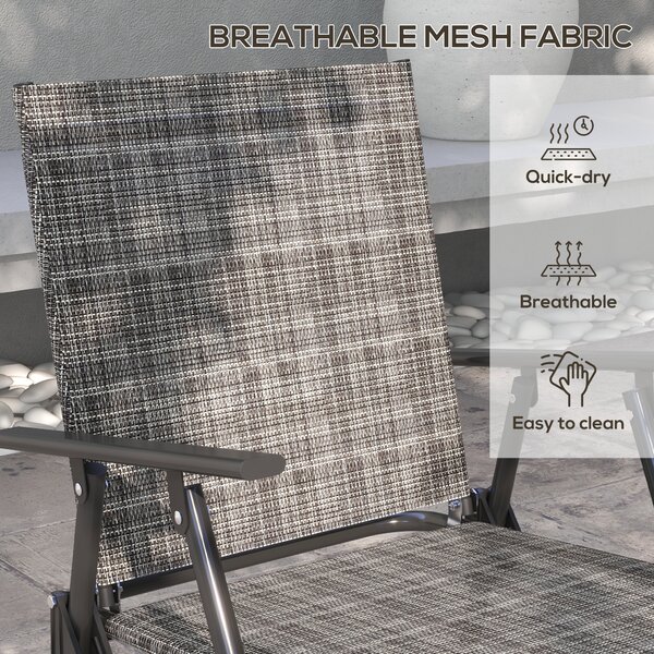 Outsunny 4 Pcs Patio Furniture Set w/ Breathable Mesh Fabric Seat, Backrest, Garden Set w/ Armchairs, Loveseat, Glass Top, Mixed Grey Aosom UK