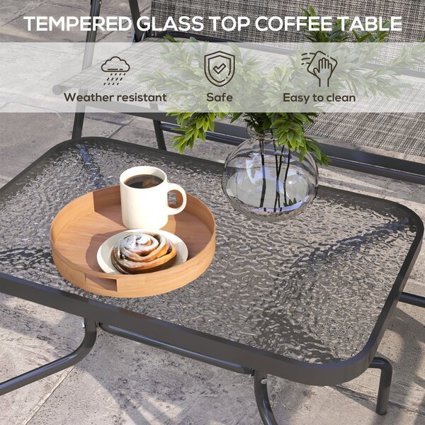 Outsunny 4 Pcs Patio Furniture Set w/ Breathable Mesh Fabric Seat, Backrest, Garden Set w/ Armchairs, Loveseat, Glass Top, Mixed Grey Aosom UK