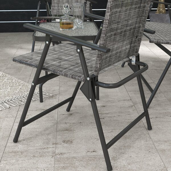 Outsunny 4 Pcs Patio Furniture Set w/ Breathable Mesh Fabric Seat, Backrest, Garden Set w/ Armchairs, Loveseat, Glass Top, Mixed Grey Aosom UK