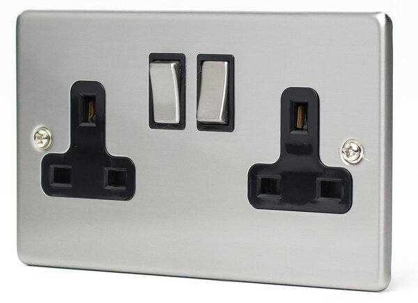 2 Gang 13 Amp Stainless Steel Wall Socket