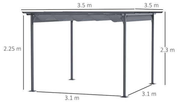 Outsunny 3.5m Sliding Metal Garden Pergola, Retractable Sun Shade Canopy Shelter for Outdoor Patio, BBQ & Parties, Grey Aosom UK