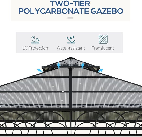 Outsunny 3x3m Hardtop Polycarbonate Garden Gazebo, All-Weather Galvanised Steel Frame Patio Shelter with Nets & Curtains Aosom UK