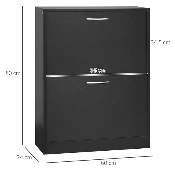 HOMCOM Modern Shoe Cabinet, 2-Tier Wood Storage Cupboard with Tipping Bucket, Hallway Organiser with Drawer, Adjustable Shelf, Black Aosom UK