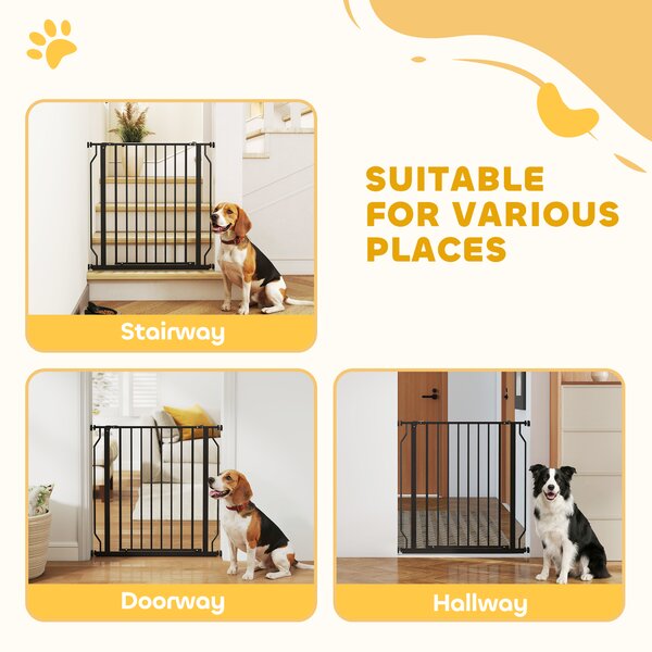 PawHut Extra Wide Dog Safety Gate, with Door Pressure, for Doorways, Hallways, Staircases - Black Aosom UK