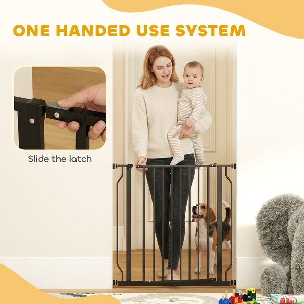 PawHut Extra Wide Dog Safety Gate, with Door Pressure, for Doorways, Hallways, Staircases - Black Aosom UK