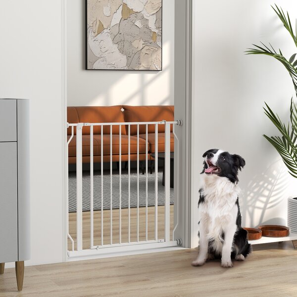 PawHut Extra Wide Dog Safety Gate, with Door Pressure, for Doorways, Hallways, Staircases - White Aosom UK