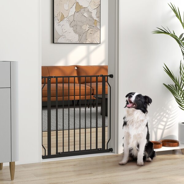 PawHut Extra Wide Dog Safety Gate, with Door Pressure, for Doorways, Hallways, Staircases - Black Aosom UK