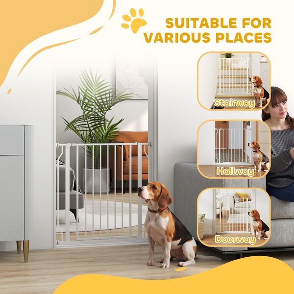PawHut Extra Wide Dog Safety Gate, with Door Pressure, for Doorways, Hallways, Staircases - White Aosom UK
