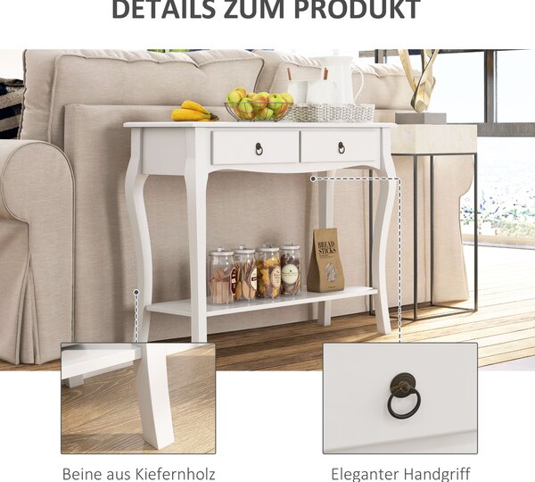 HOMCOM Modern Console Table, Sofa Side Desk with Storage Shelves & Drawers, for Living Room Entryway, Ivory White Aosom UK