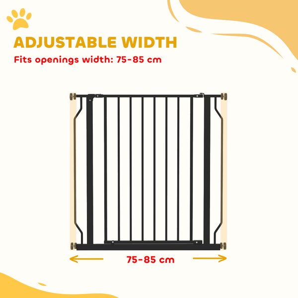PawHut Extra Wide Dog Safety Gate, with Door Pressure, for Doorways, Hallways, Staircases - Black Aosom UK