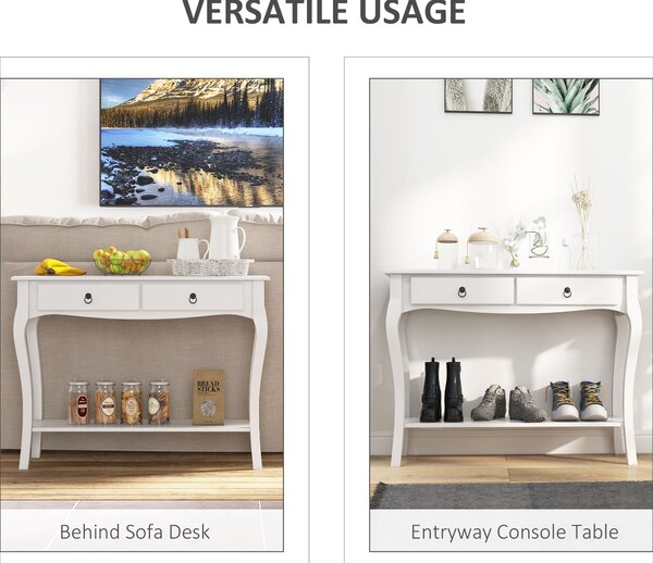 HOMCOM Modern Console Table, Sofa Side Desk with Storage Shelves & Drawers, for Living Room Entryway, Ivory White Aosom UK