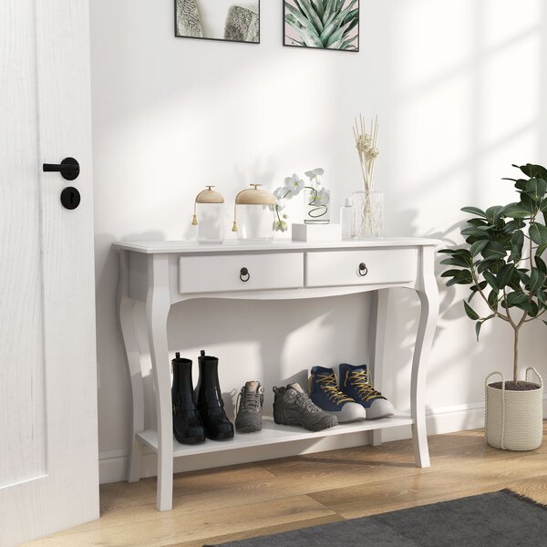 HOMCOM Modern Console Table, Sofa Side Desk with Storage Shelves & Drawers, for Living Room Entryway, Ivory White Aosom UK